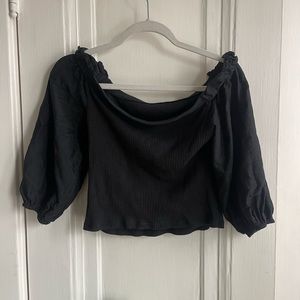 Who What Wear Black Off the Shoulder Crop Too